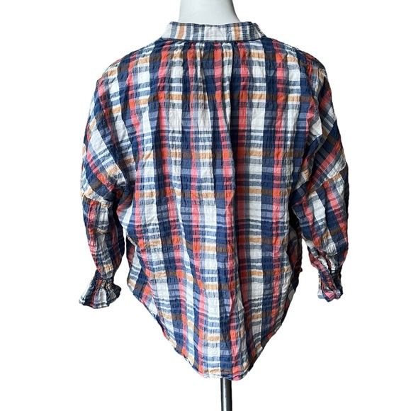 Finley Rex Top in Newbury Port Plaid Popover 3/4 Sleeve Crepe Multicolor… - Picture 4 of 13